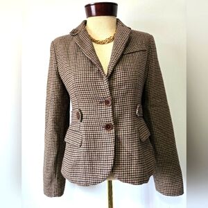 La Fée Maraboutée Wool Blend Houndstooth Blazer Jacket, Elbow Patches Size 38/ M